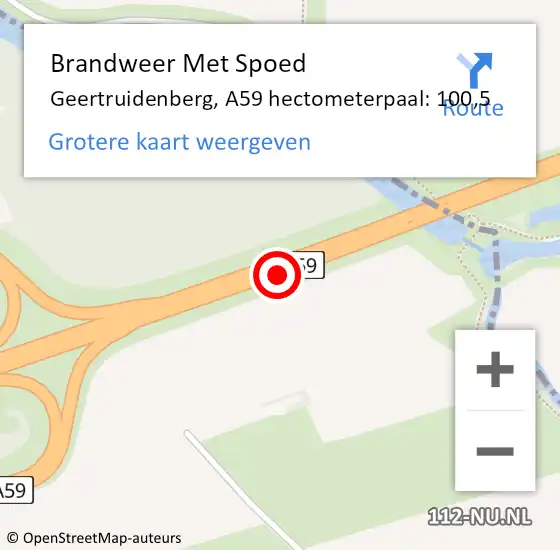 Locatie op kaart van de 112 melding: Brandweer Met Spoed Naar Geertruidenberg, A59 hectometerpaal: 100,5 op 12 juni 2023 12:18