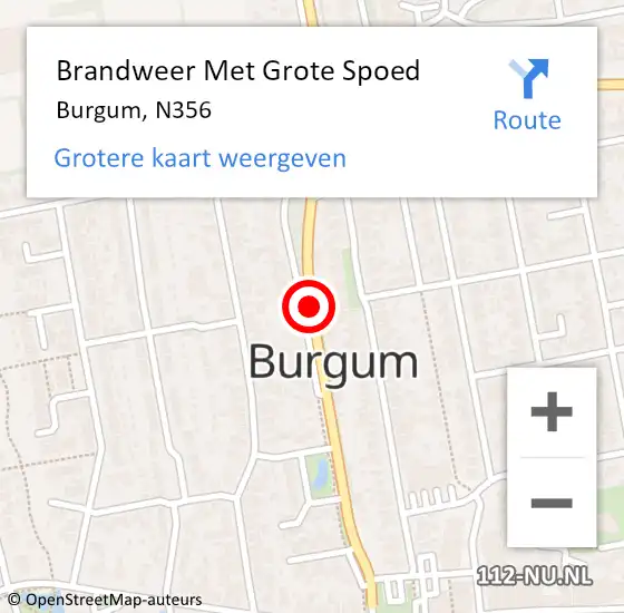 Locatie op kaart van de 112 melding: Brandweer Met Grote Spoed Naar Burgum, N356 op 28 augustus 2014 17:05