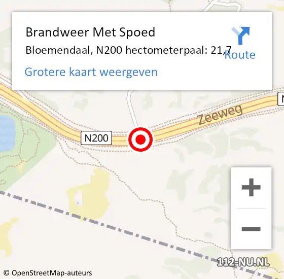 Locatie op kaart van de 112 melding: Brandweer Met Spoed Naar Bloemendaal, N200 hectometerpaal: 21,7 op 12 juni 2023 12:37