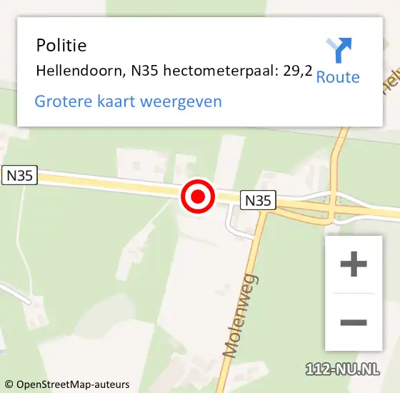 Locatie op kaart van de 112 melding: Politie Hellendoorn, N35 hectometerpaal: 29,2 op 12 juni 2023 13:04