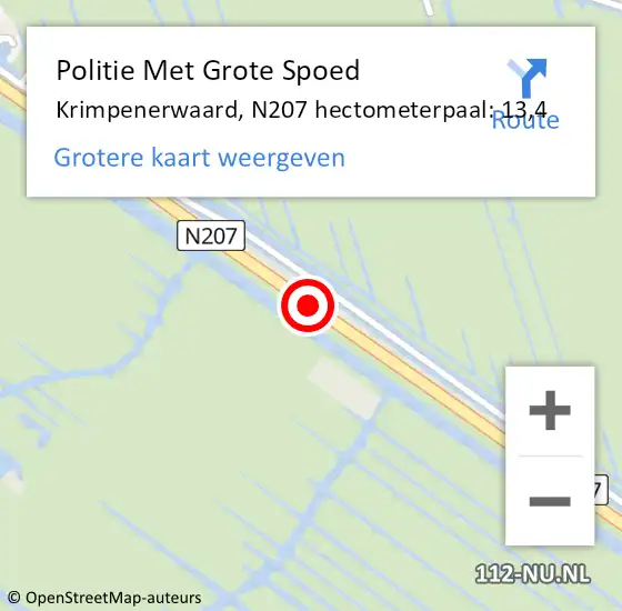 Locatie op kaart van de 112 melding: Politie Met Grote Spoed Naar Krimpenerwaard, N207 hectometerpaal: 13,4 op 12 juni 2023 13:26