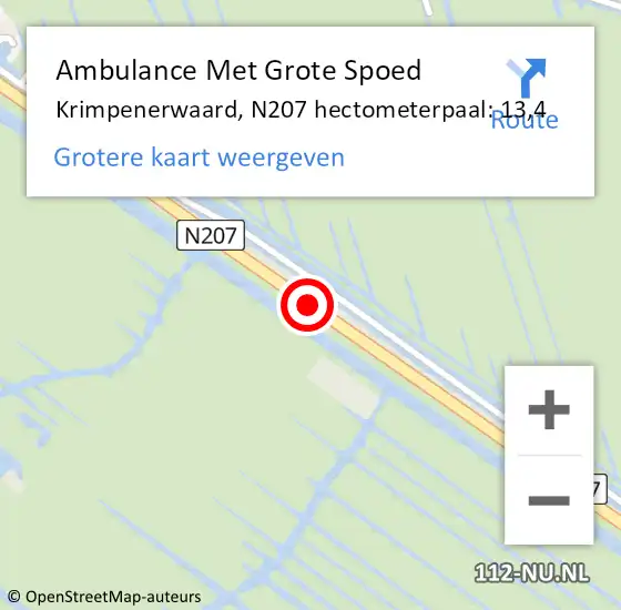 Locatie op kaart van de 112 melding: Ambulance Met Grote Spoed Naar Krimpenerwaard, N207 hectometerpaal: 13,4 op 12 juni 2023 13:27