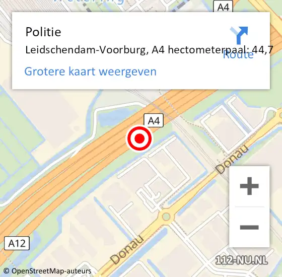 Locatie op kaart van de 112 melding: Politie Leidschendam-Voorburg, A4 hectometerpaal: 44,7 op 12 juni 2023 13:50