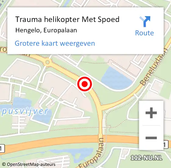 Locatie op kaart van de 112 melding: Trauma helikopter Met Spoed Naar Hengelo, Europalaan op 12 juni 2023 13:51