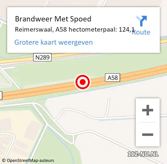 Locatie op kaart van de 112 melding: Brandweer Met Spoed Naar Reimerswaal, A58 hectometerpaal: 124,1 op 12 juni 2023 13:58