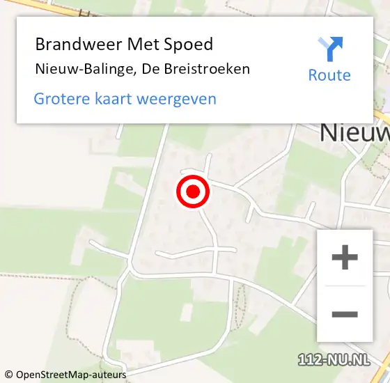 Locatie op kaart van de 112 melding: Brandweer Met Spoed Naar Nieuw-Balinge, De Breistroeken op 12 juni 2023 14:01