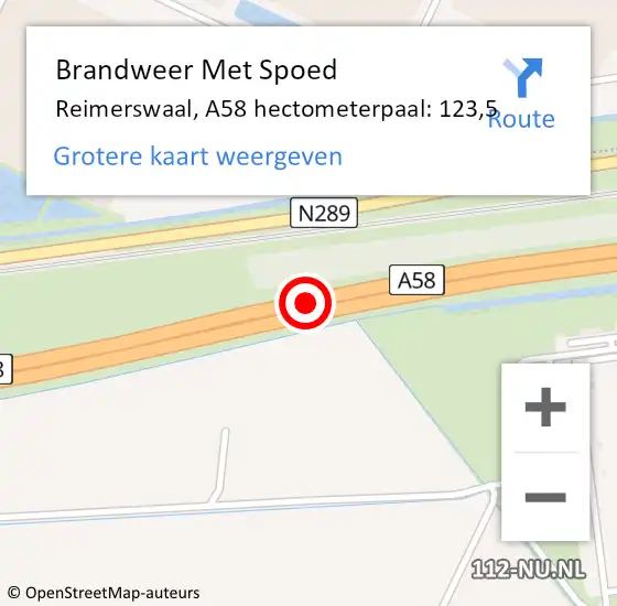 Locatie op kaart van de 112 melding: Brandweer Met Spoed Naar Reimerswaal, A58 hectometerpaal: 123,5 op 12 juni 2023 14:06