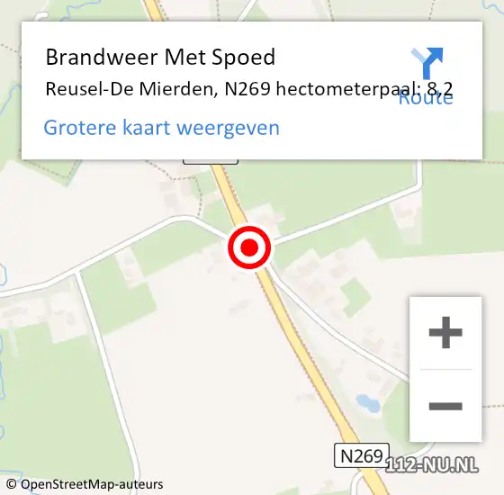 Locatie op kaart van de 112 melding: Brandweer Met Spoed Naar Reusel-De Mierden, N269 hectometerpaal: 8,2 op 12 juni 2023 14:09