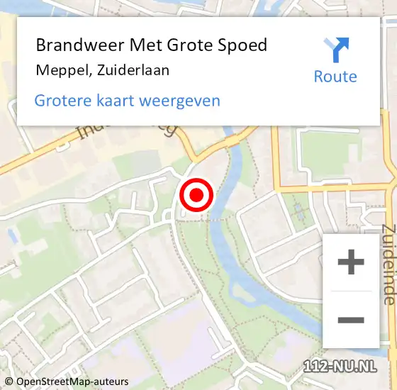 Locatie op kaart van de 112 melding: Brandweer Met Grote Spoed Naar Meppel, Zuiderlaan op 12 juni 2023 14:10