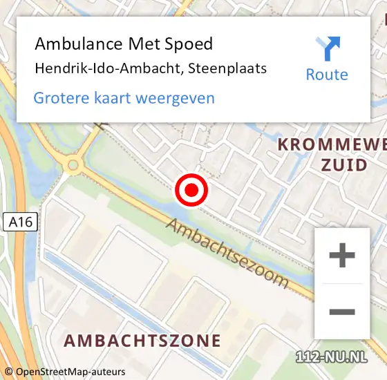 Locatie op kaart van de 112 melding: Ambulance Met Spoed Naar Hendrik-Ido-Ambacht, Steenplaats op 12 juni 2023 14:26