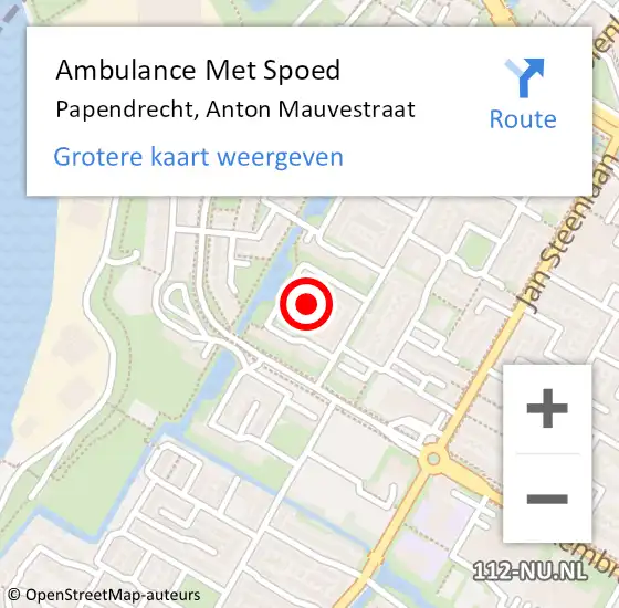 Locatie op kaart van de 112 melding: Ambulance Met Spoed Naar Papendrecht, Anton Mauvestraat op 12 juni 2023 14:29