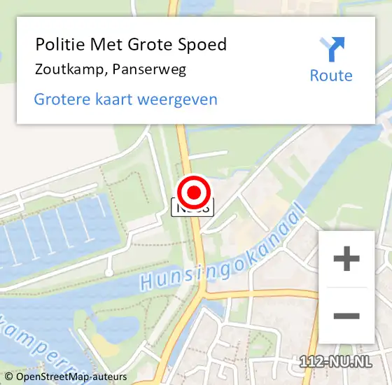Locatie op kaart van de 112 melding: Politie Met Grote Spoed Naar Zoutkamp, Panserweg op 12 juni 2023 14:31
