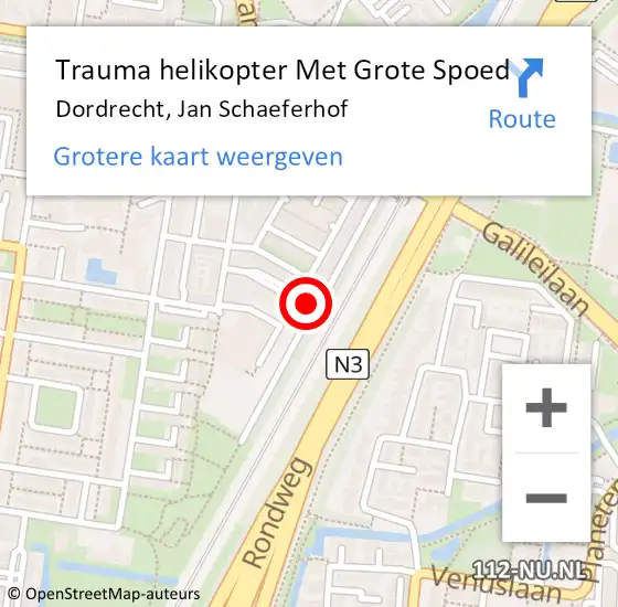 Locatie op kaart van de 112 melding: Trauma helikopter Met Grote Spoed Naar Dordrecht, Jan Schaeferhof op 12 juni 2023 14:32
