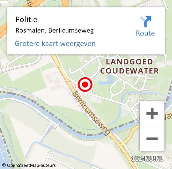 Locatie op kaart van de 112 melding: Politie Rosmalen, Berlicumseweg op 12 juni 2023 14:38