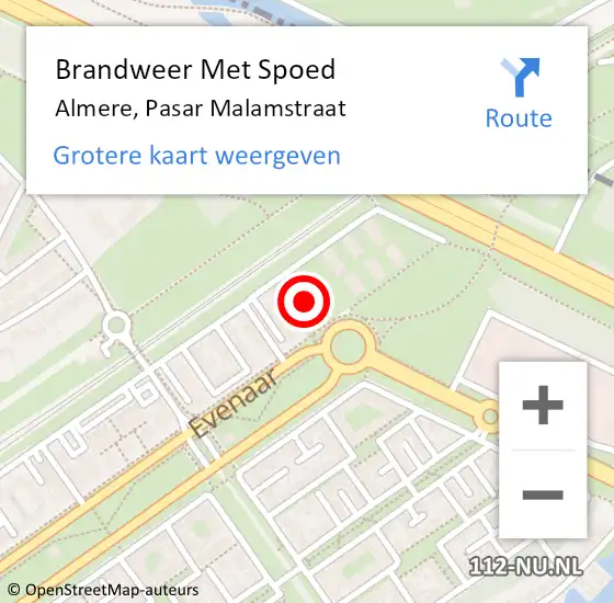 Locatie op kaart van de 112 melding: Brandweer Met Spoed Naar Almere, Pasar Malamstraat op 12 juni 2023 14:45