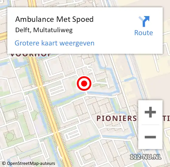 Locatie op kaart van de 112 melding: Ambulance Met Spoed Naar Delft, Multatuliweg op 12 juni 2023 14:50