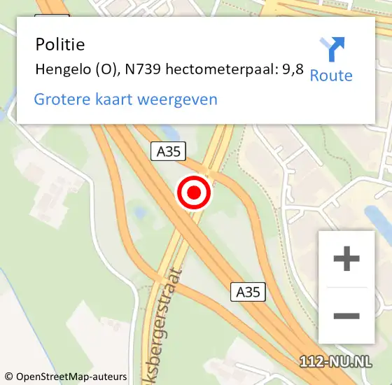 Locatie op kaart van de 112 melding: Politie Hengelo (O), N739 hectometerpaal: 9,8 op 12 juni 2023 14:53