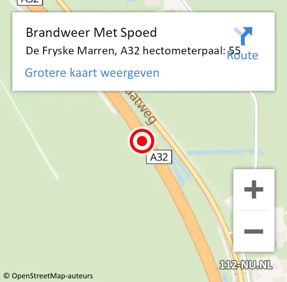 Locatie op kaart van de 112 melding: Brandweer Met Spoed Naar De Fryske Marren, A32 hectometerpaal: 55 op 12 juni 2023 14:55