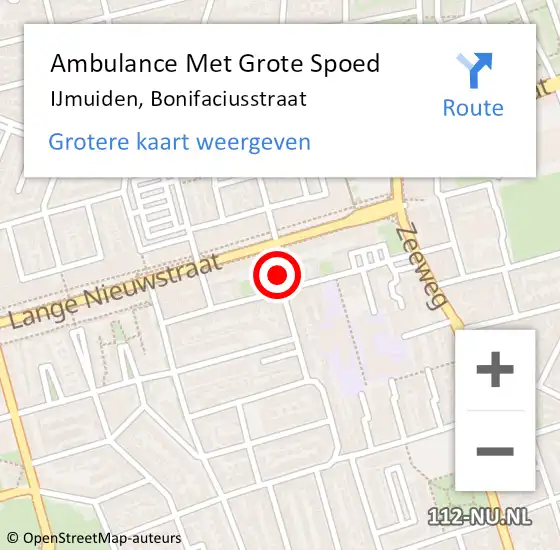 Locatie op kaart van de 112 melding: Ambulance Met Grote Spoed Naar IJmuiden, Bonifaciusstraat op 12 juni 2023 15:06