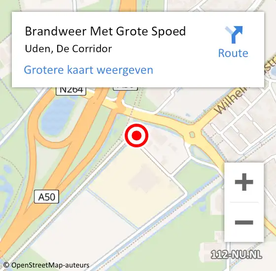 Locatie op kaart van de 112 melding: Brandweer Met Grote Spoed Naar Uden, De Corridor op 12 juni 2023 15:06