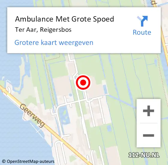 Locatie op kaart van de 112 melding: Ambulance Met Grote Spoed Naar Ter Aar, Reigersbos op 28 augustus 2014 17:28