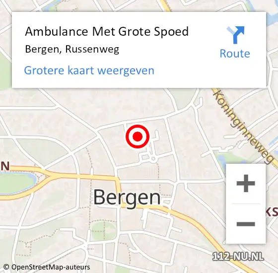 Locatie op kaart van de 112 melding: Ambulance Met Grote Spoed Naar Bergen, Russenweg op 12 juni 2023 15:29