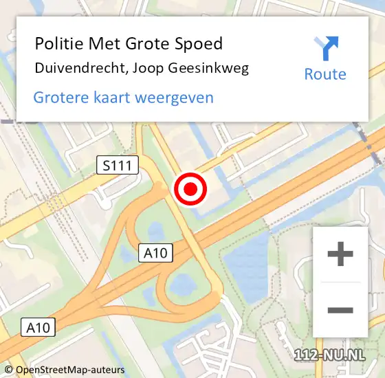 Locatie op kaart van de 112 melding: Politie Met Grote Spoed Naar Duivendrecht, Joop Geesinkweg op 12 juni 2023 15:46