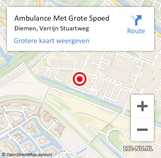 Locatie op kaart van de 112 melding: Ambulance Met Grote Spoed Naar Diemen, Verrijn Stuartweg op 12 juni 2023 15:49