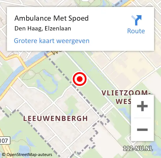 Locatie op kaart van de 112 melding: Ambulance Met Spoed Naar Den Haag, Elzenlaan op 12 juni 2023 16:01