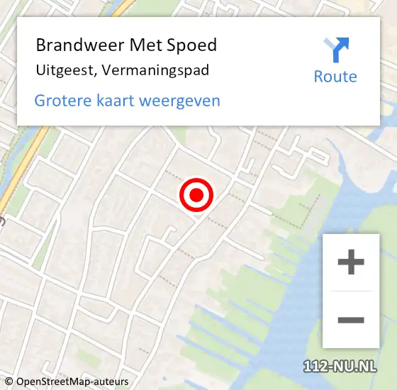 Locatie op kaart van de 112 melding: Brandweer Met Spoed Naar Uitgeest, Vermaningspad op 12 juni 2023 16:06