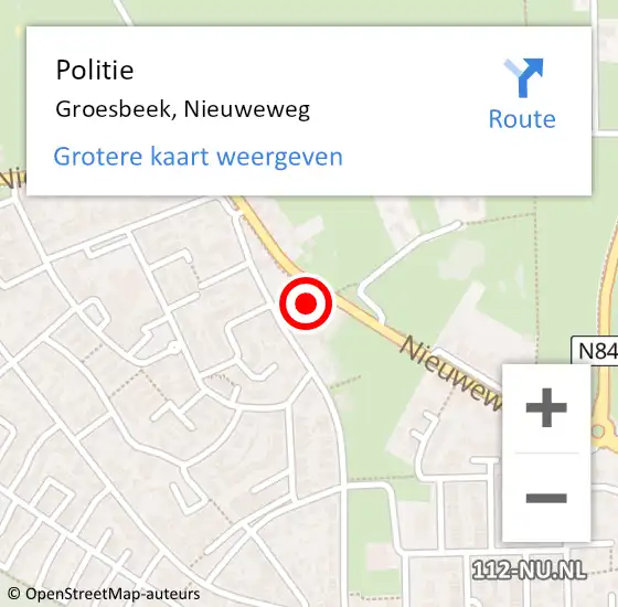 Locatie op kaart van de 112 melding: Politie Groesbeek, Nieuweweg op 12 juni 2023 16:27