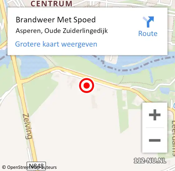 Locatie op kaart van de 112 melding: Brandweer Met Spoed Naar Asperen, Oude Zuiderlingedijk op 12 juni 2023 16:42