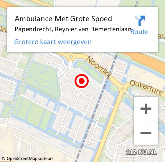 Locatie op kaart van de 112 melding: Ambulance Met Grote Spoed Naar Papendrecht, Reynier van Hemertenlaan op 12 juni 2023 16:52