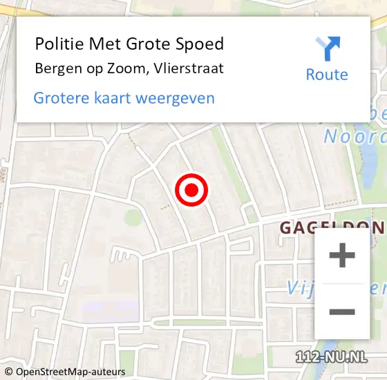 Locatie op kaart van de 112 melding: Politie Met Grote Spoed Naar Bergen op Zoom, Vlierstraat op 12 juni 2023 16:53