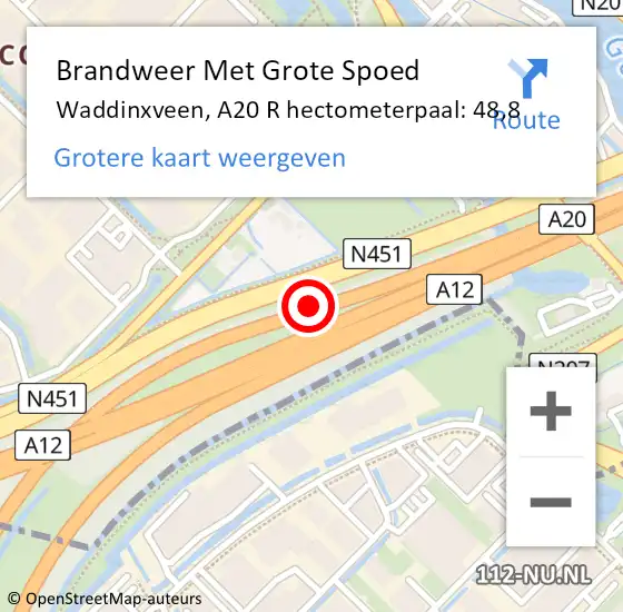 Locatie op kaart van de 112 melding: Brandweer Met Grote Spoed Naar Waddinxveen, A20 R hectometerpaal: 48,8 op 28 augustus 2014 17:44