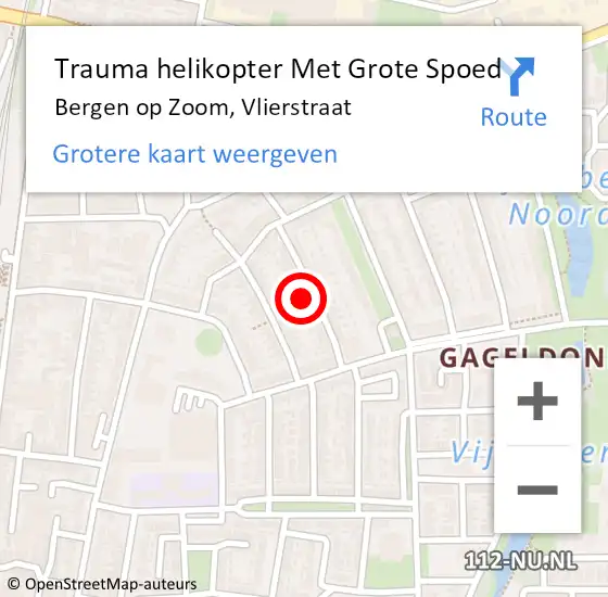Locatie op kaart van de 112 melding: Trauma helikopter Met Grote Spoed Naar Bergen op Zoom, Vlierstraat op 12 juni 2023 16:55