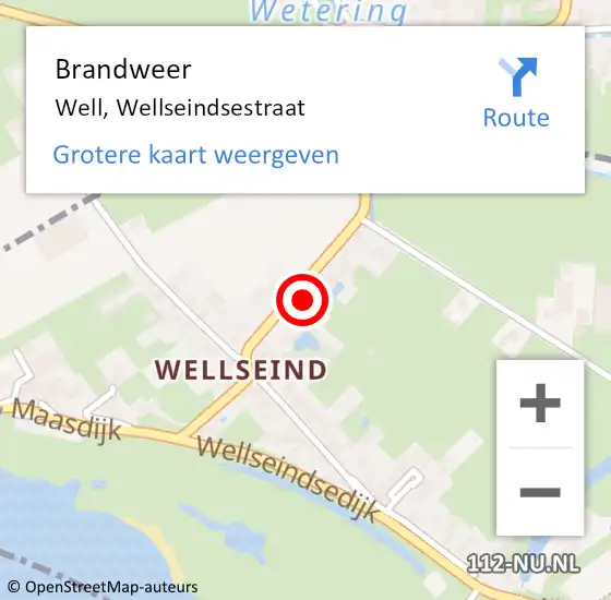 Locatie op kaart van de 112 melding: Brandweer Well, Wellseindsestraat op 12 juni 2023 17:07