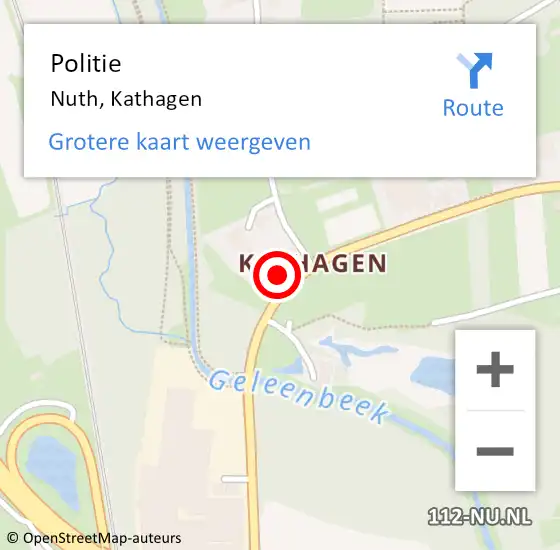 Locatie op kaart van de 112 melding: Politie Nuth, Kathagen op 12 juni 2023 17:15