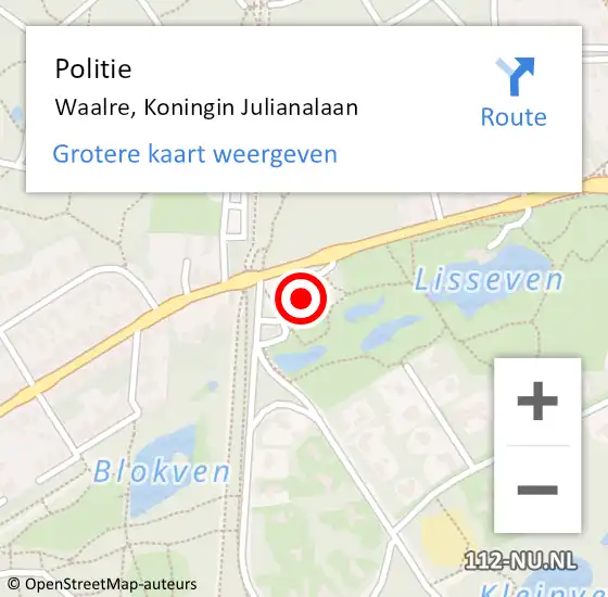 Locatie op kaart van de 112 melding: Politie Waalre, Koningin Julianalaan op 12 juni 2023 17:19