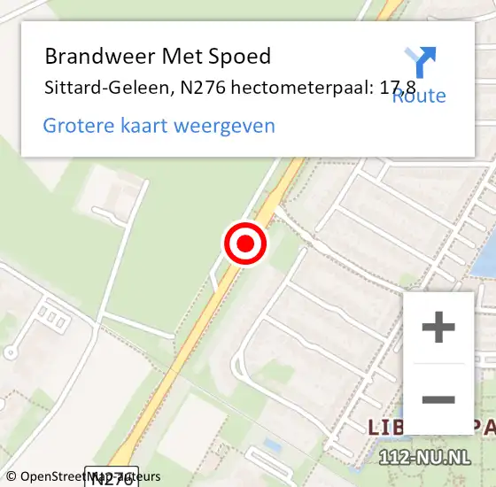Locatie op kaart van de 112 melding: Brandweer Met Spoed Naar Sittard-Geleen, N276 hectometerpaal: 17,8 op 12 juni 2023 17:29