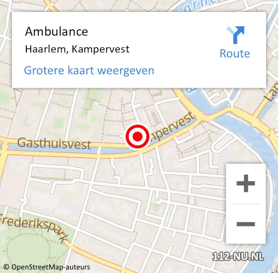 Locatie op kaart van de 112 melding: Ambulance Haarlem, Kampervest op 12 juni 2023 17:32