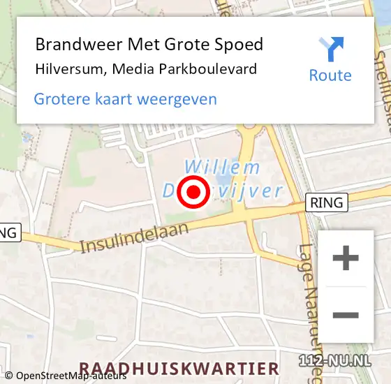 Locatie op kaart van de 112 melding: Brandweer Met Grote Spoed Naar Hilversum, Media Parkboulevard op 12 juni 2023 17:40