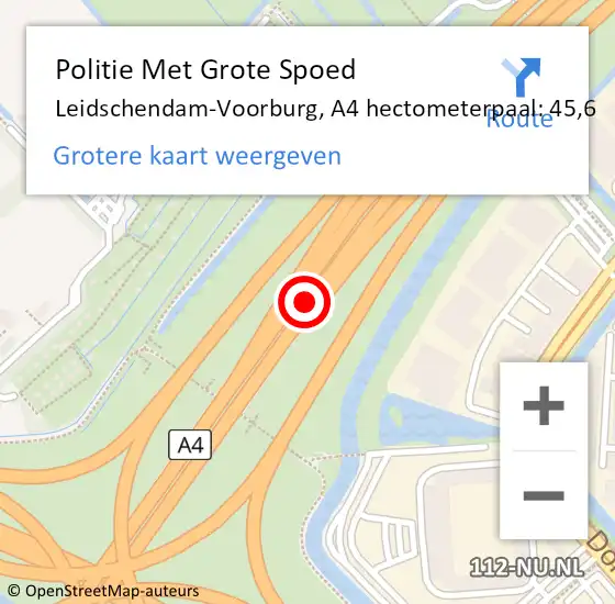 Locatie op kaart van de 112 melding: Politie Met Grote Spoed Naar Leidschendam-Voorburg, A4 hectometerpaal: 45,6 op 12 juni 2023 17:43