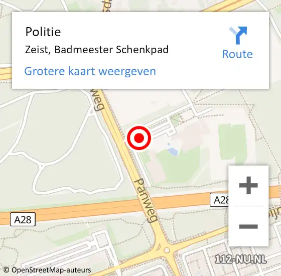 Locatie op kaart van de 112 melding: Politie Zeist, Badmeester Schenkpad op 12 juni 2023 17:49