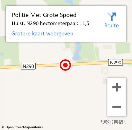 Locatie op kaart van de 112 melding: Politie Met Grote Spoed Naar Hulst, N290 hectometerpaal: 11,5 op 12 juni 2023 17:58