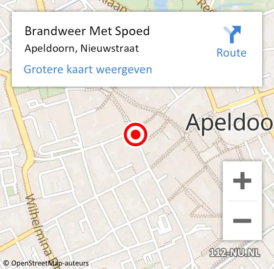 Locatie op kaart van de 112 melding: Brandweer Met Spoed Naar Apeldoorn, Nieuwstraat op 12 juni 2023 18:03