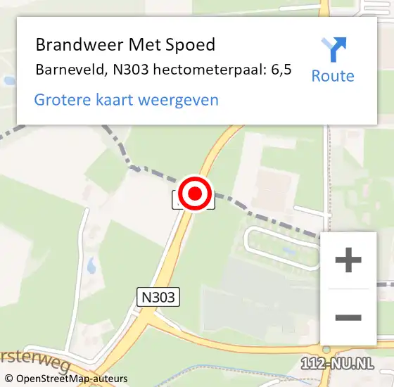 Locatie op kaart van de 112 melding: Brandweer Met Spoed Naar Barneveld, N303 hectometerpaal: 6,5 op 12 juni 2023 18:04
