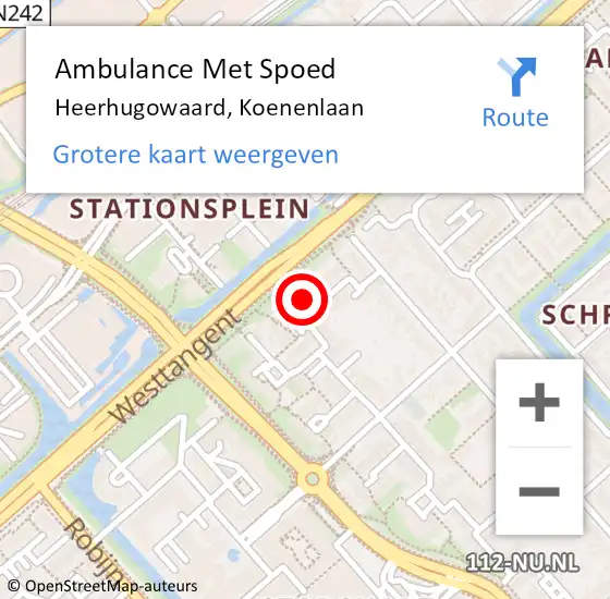 Locatie op kaart van de 112 melding: Ambulance Met Spoed Naar Heerhugowaard, Koenenlaan op 12 juni 2023 18:16