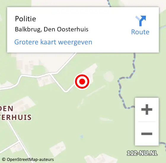 Locatie op kaart van de 112 melding: Politie Balkbrug, Den Oosterhuis op 12 juni 2023 18:17