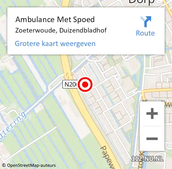 Locatie op kaart van de 112 melding: Ambulance Met Spoed Naar Zoeterwoude, Duizendbladhof op 12 juni 2023 18:29
